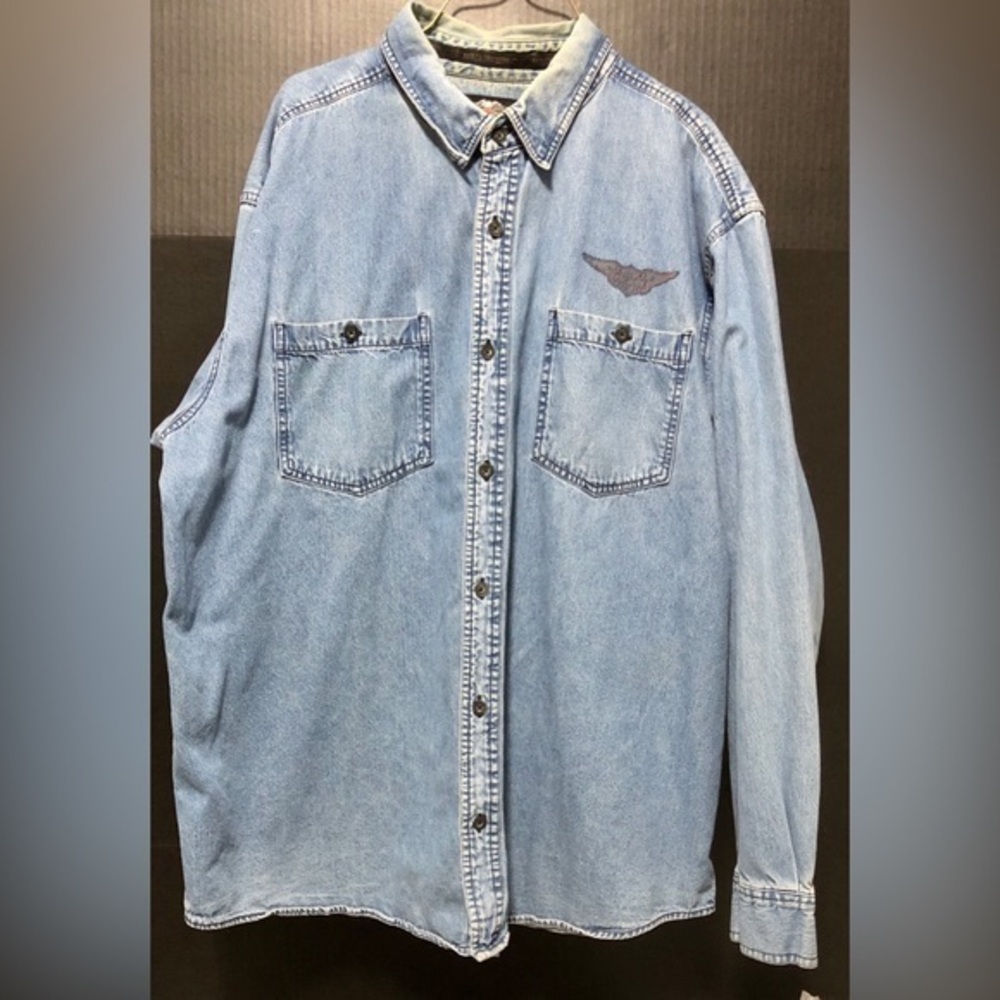 💫Harley Davidson Vintage Blue Denim button down shirt Shacket